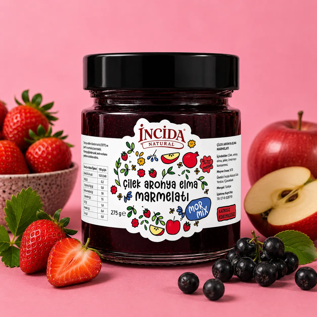 Çilek Aronya Elma Marmelatı – Mor Mix (260g) - 1